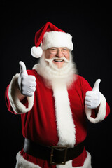 Santa claus with thumbs up gesture on dark background with christmas