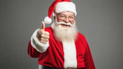 Fototapeta na wymiar Santa claus thumb up in santa costume