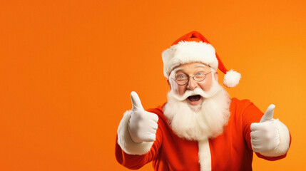 Happy santa claus with thumbs up gesture on color background