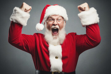 Santa claus screaming with raised fists