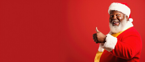 Fototapeta na wymiar Santa claus with thumbs up against red background