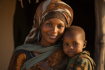 Mère africaine portant son enfant - obrazy, fototapety, plakaty