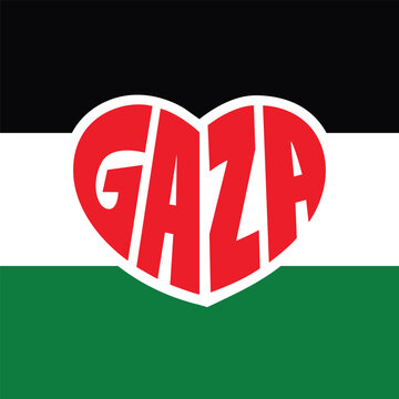 Gaza typography vector illustration on a love shape. Save Palestine vector illustration for t shirt design. Palestine flag wallpaper, flyer, banner vector illustration