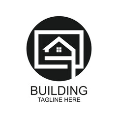 Building logo design simple concept Premium Vector