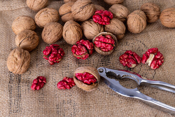 Red walnut harvest. Stil life and isolated images
