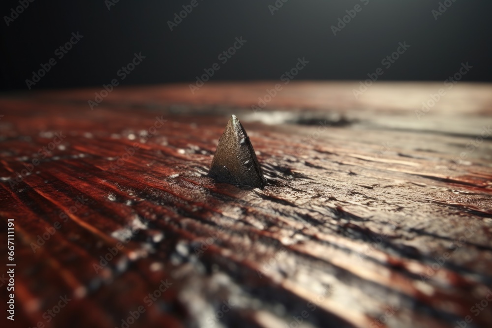 Poster A detailed view of a piece of wood placed on a table. This versatile image can be used to depict various concepts related to nature, craftsmanship, DIY projects, furniture, and more.