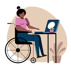 A vector image of a student in a wheelchair while the remote study. - 667111946