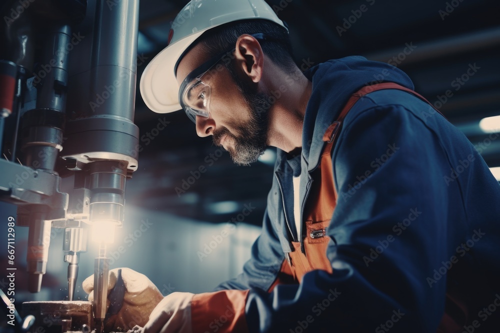 Leinwandbilder a man working on a machine in a factory. suitable for illustrating industrial processes and manufact