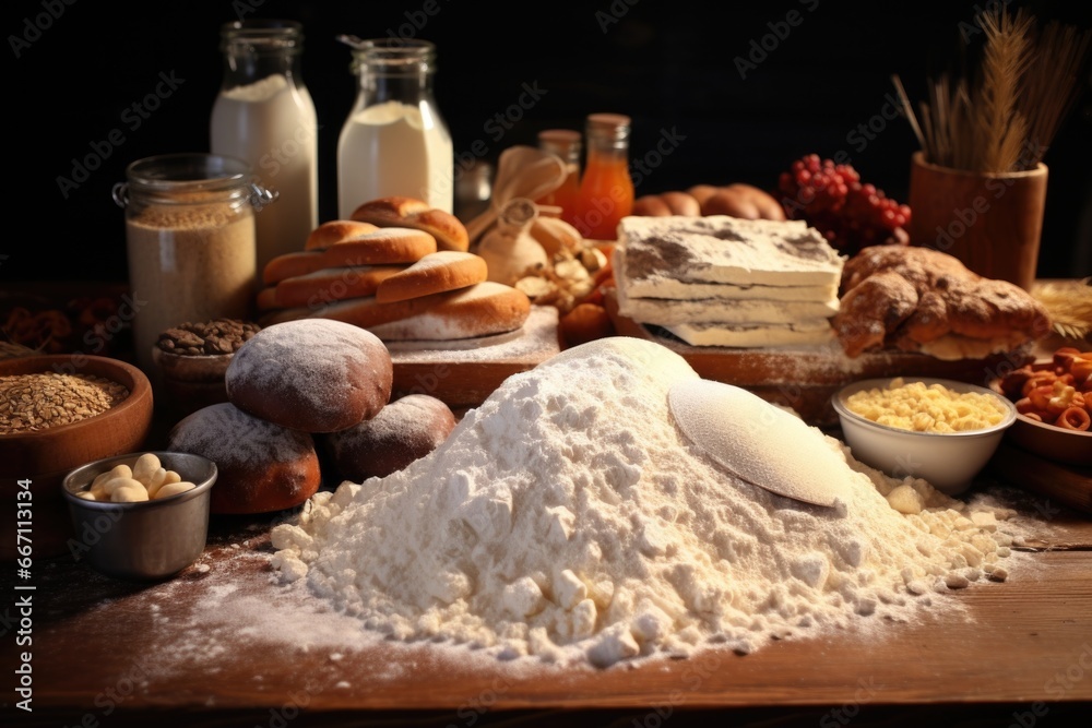 Poster a table filled with a diverse selection of delicious food. perfect for showcasing the abundance of o