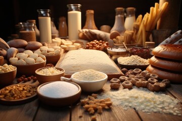 A variety of different types of bread displayed on a wooden table. Perfect for food blogs, bakery websites, or culinary publications