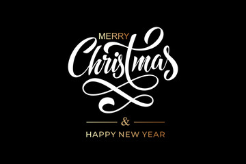 Merry Christmas and Happy New Year hand lettering calligraphy. Vector holiday illustration element.