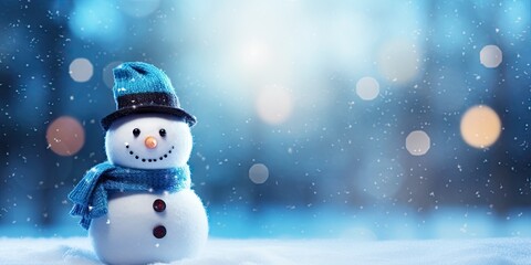 Winter magic. Snowfall and snowman delight. Frosty celebrations. Christmas tale. Snowflakes snowmen and joy. Chilly cheer. Greetings in snowy landscape - obrazy, fototapety, plakaty
