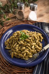 Obraz premium Cavatelli pasta with fresh spinach sauce.