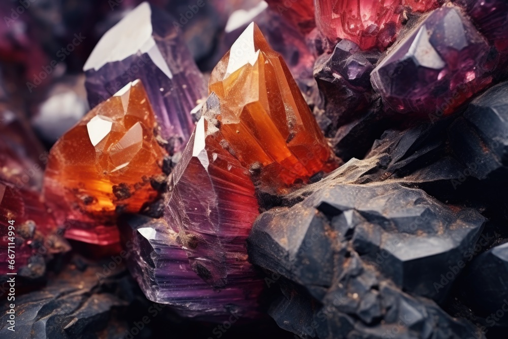 Poster a close-up view of a bunch of crystals. this image can be used to depict the beauty and elegance of 