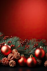 Obraz premium Christmas Red & Green Background with Many Baubles. Some of the space is empty so Extra Text can be Added.