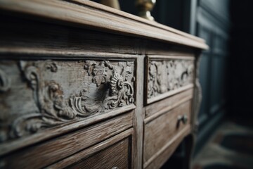 A detailed view of a dresser in a room. This image can be used to showcase interior design, organization, or home decor ideas