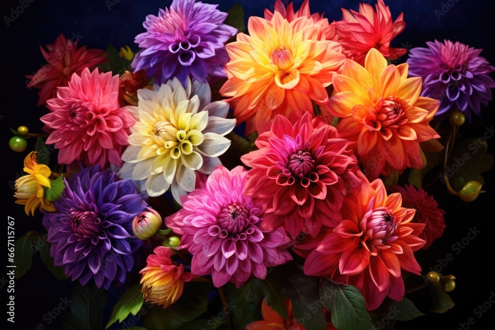 Poster A vibrant arrangement of flowers in a vase. Perfect for adding a pop of color to any space
