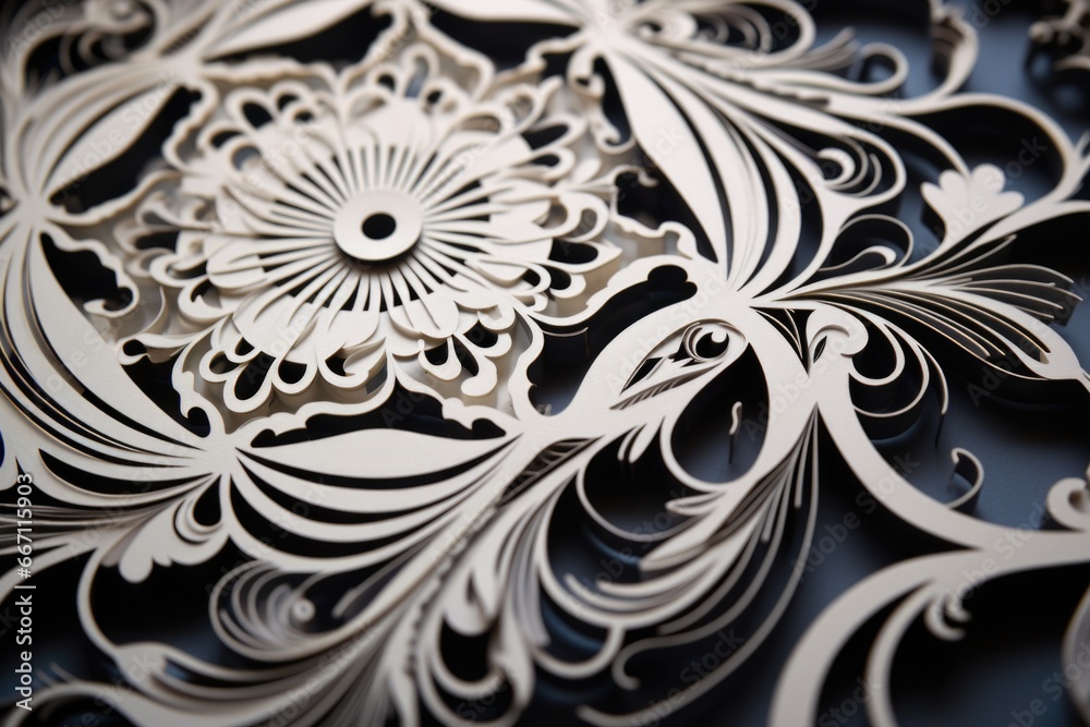 Poster a detailed close-up view of a paper cut design. this image can be used for various creative projects