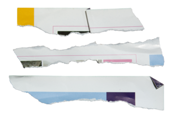 Long pieces of paper torn from a magazine