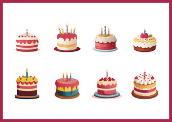 ラフな絵柄のロウソクの立っているバースデーケーキ