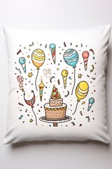 Cute Birthday Decorative Cushion with Cupcakes and a lit up Candle on it. Cool Aesthetic Birthday Gift.