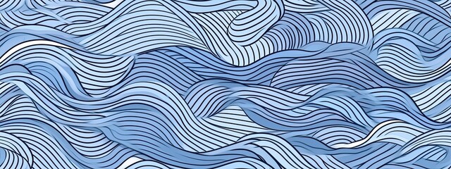 Fototapeta na wymiar Seamless light pastel blue wavy rolling hills doodle pattern. Abstract cute ocean waves line art background texture. Boys birthday, baby shower, nursery wallpaper design