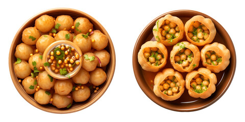 Pani Puri (or Golgappa), top view, transparent background, isolated image, generative AI
