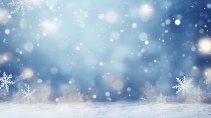  winter wonderland: merry Christmas and happy new year greeting card with snowy bokeh background

