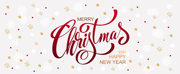 Merry Christmas and Happy New Year hand lettering calligraphy. Vector holiday illustration element.