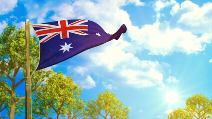 flag of Australia at sunny day, good weather symbol - nature 3D rendering