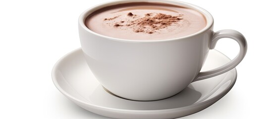 Cocoa drink in a white mug with a white background isolated