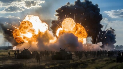 Tests of modern weapons, explosions on the battlefield