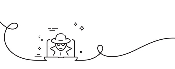 Fraud line icon. Continuous one line with curl. Spy of thief sign. Cyber hack symbol. Fraud single outline ribbon. Loop curve pattern. Vector