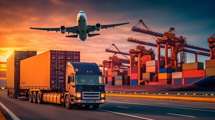 Various Cargo Transports Symbolize Interconnected Logistics Supporting the Modern Global Marketplace - obrazy, fototapety, plakaty