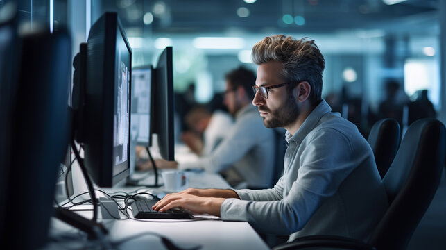 candid male programmer deeply engrossed in his work, showcasing passion and focus in the world of coding