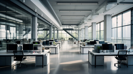 A modern IT office without people a beautiful, technologically advanced space that promotes collaboration and creativity