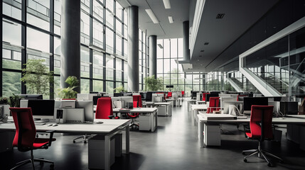A modern IT office without people a beautiful, technologically advanced space that promotes collaboration and creativity