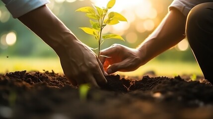 Business Leader Planting Tree Represents Corporate Social Responsibility and Commitment to Sustainability - obrazy, fototapety, plakaty