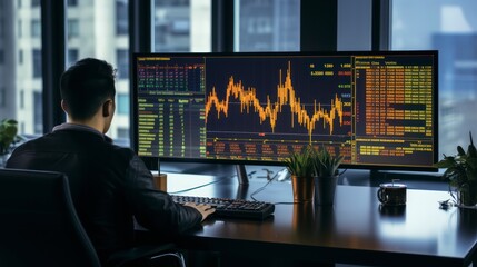 Trader Analyzing Stock Data Represents Diligence in Executing Winning Market Strategies