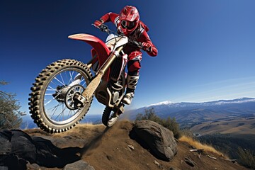 Motocross Athlete Performing Stunt Represents the Thrill of Extreme Sports and Pushing Boundaries - obrazy, fototapety, plakaty