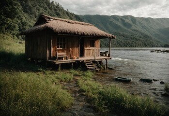 Fototapeta na wymiar A hut on the river's edge