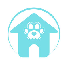 blue cat and dog house and paw animal icon