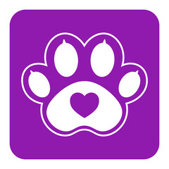 purple cat and dog paw animal square icon