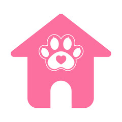 pink cat and dog house and paw animal icon