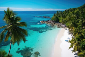 Fototapeta na wymiar Idyllic tropical haven: a mesmerizing vacation background with an aerial view of a stunning beach