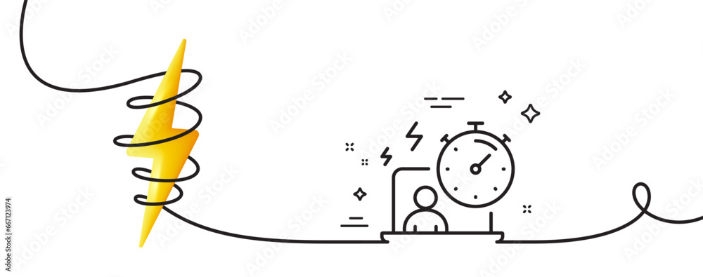 Poster work timer line icon. continuous one line with curl. task stopwatch time sign. online countdown cloc