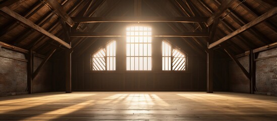 Bright light coming in from outside illuminates the interior of an aged wooden warehouse attic