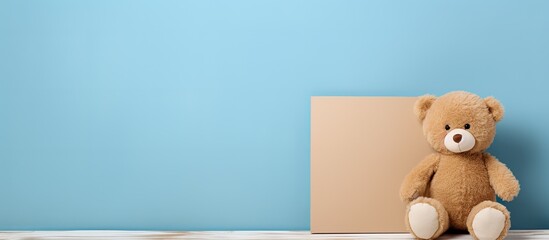 Blue label sign on empty teddy bear
