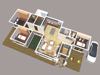 plan interior with furniture of a house. Modern house interior plan of room, living room, kitchen, and dining room