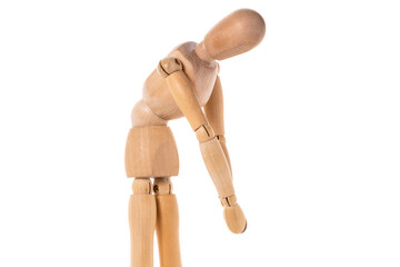 A wooden mannequin standing on a white surface. This versatile image can be used for various design projects.